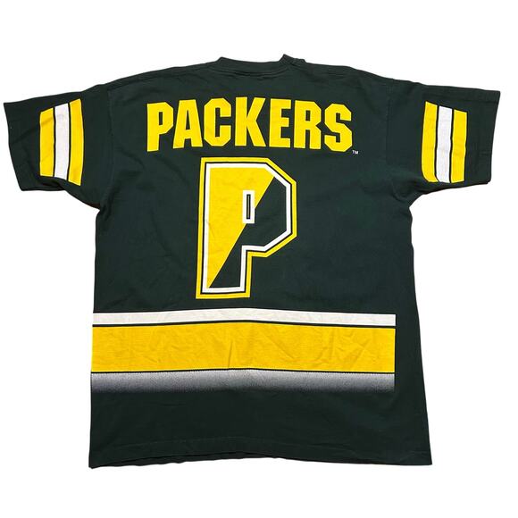 Vintage 90s Green Bay Packers AOP Sleeves Graphic T-Shirt 1994 USA XL - Picture 3 of 4